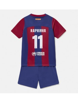 Barcelona Raphinha Belloli #11 Replika Hemmakläder Barn 2023-24 Kortärmad (+ byxor)